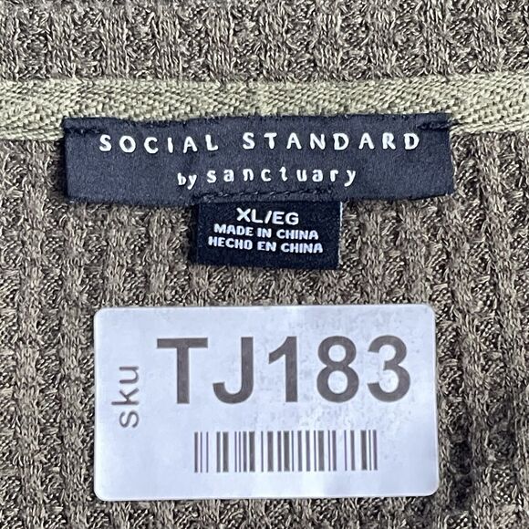 Sanctuary Social Standard Thermal Top Women Size XL Green V Neck Waffle‎ Knit - Picture 2 of 12